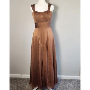 Belsoie Formal Gown Women's Size 4 Brown Chiffon Sleeveless Maxi Dress Evening